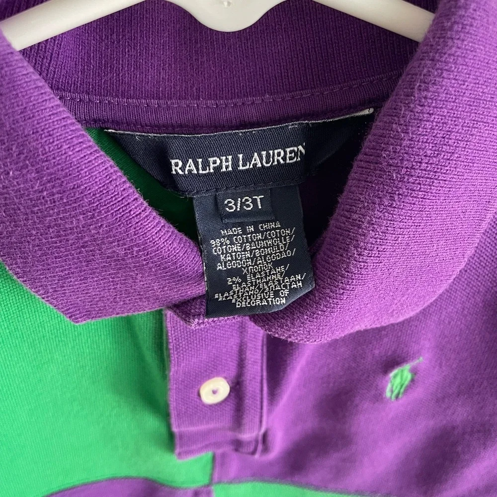 Ralph Lauren Toddler Color Block Polo - Green and Purple - Size 3/3T